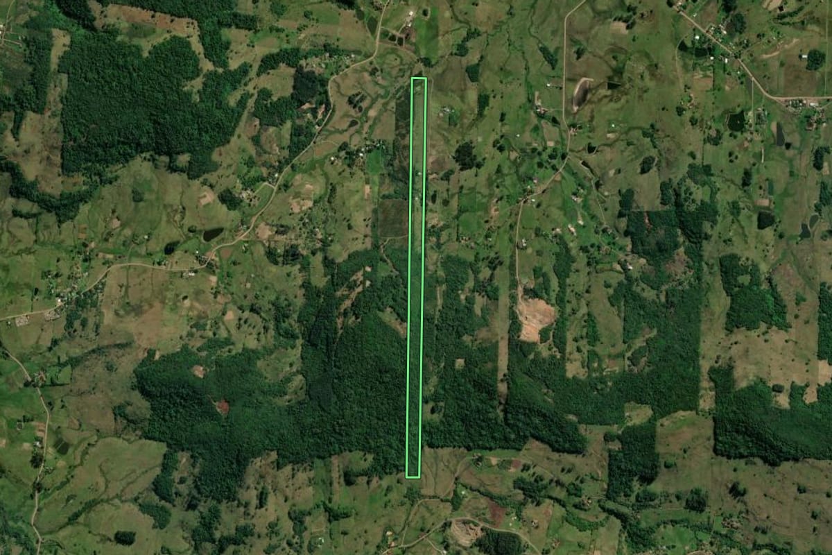 Imagem de satélite do imóvel rural em Taquara (RS), com o contorno declarado no CAR desenhado por cima.