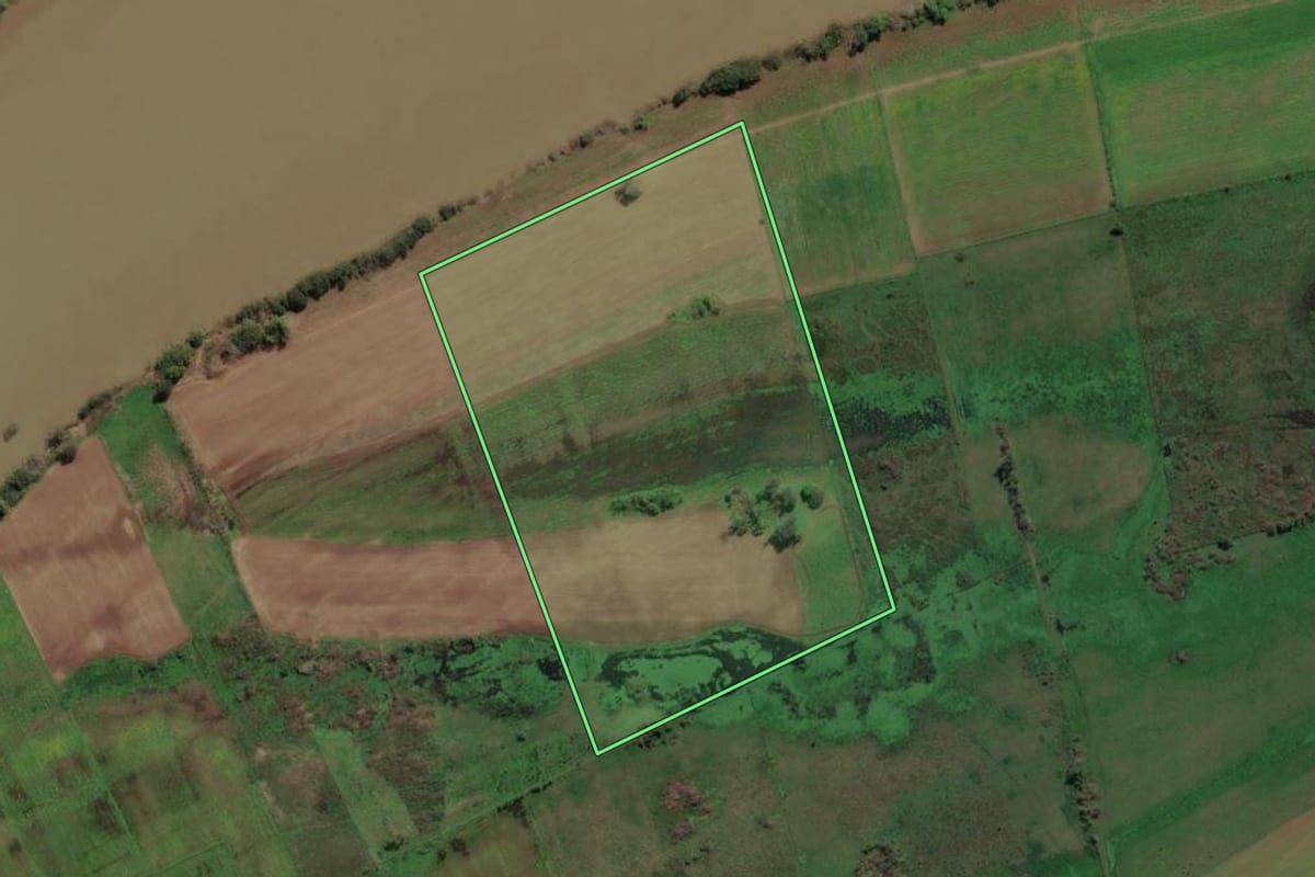 Imagem de satélite do imóvel rural em Taquari (RS), com o contorno declarado no CAR desenhado por cima.