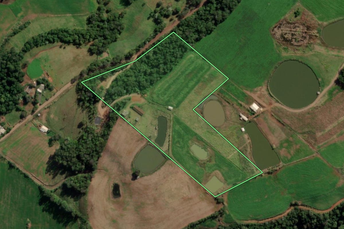 Imagem de satélite do imóvel rural em Taquaruçu do Sul (RS), com o contorno declarado no CAR desenhado por cima.