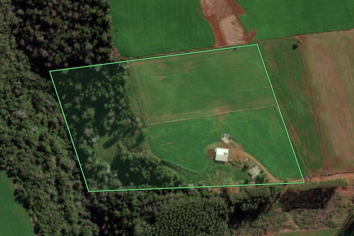 Imagem de satélite do imóvel rural em Taquaruçu do Sul (RS), com o contorno declarado no CAR desenhado por cima.