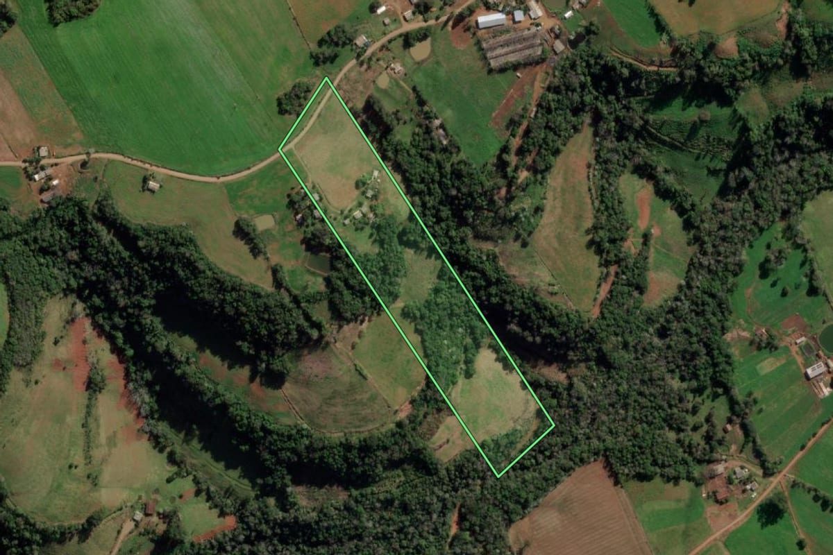 Imagem de satélite do imóvel rural em Taquaruçu do Sul (RS), com o contorno declarado no CAR desenhado por cima.
