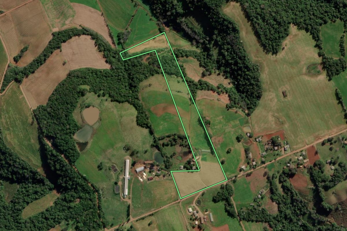 Imagem de satélite do imóvel rural em Taquaruçu do Sul (RS), com o contorno declarado no CAR desenhado por cima.