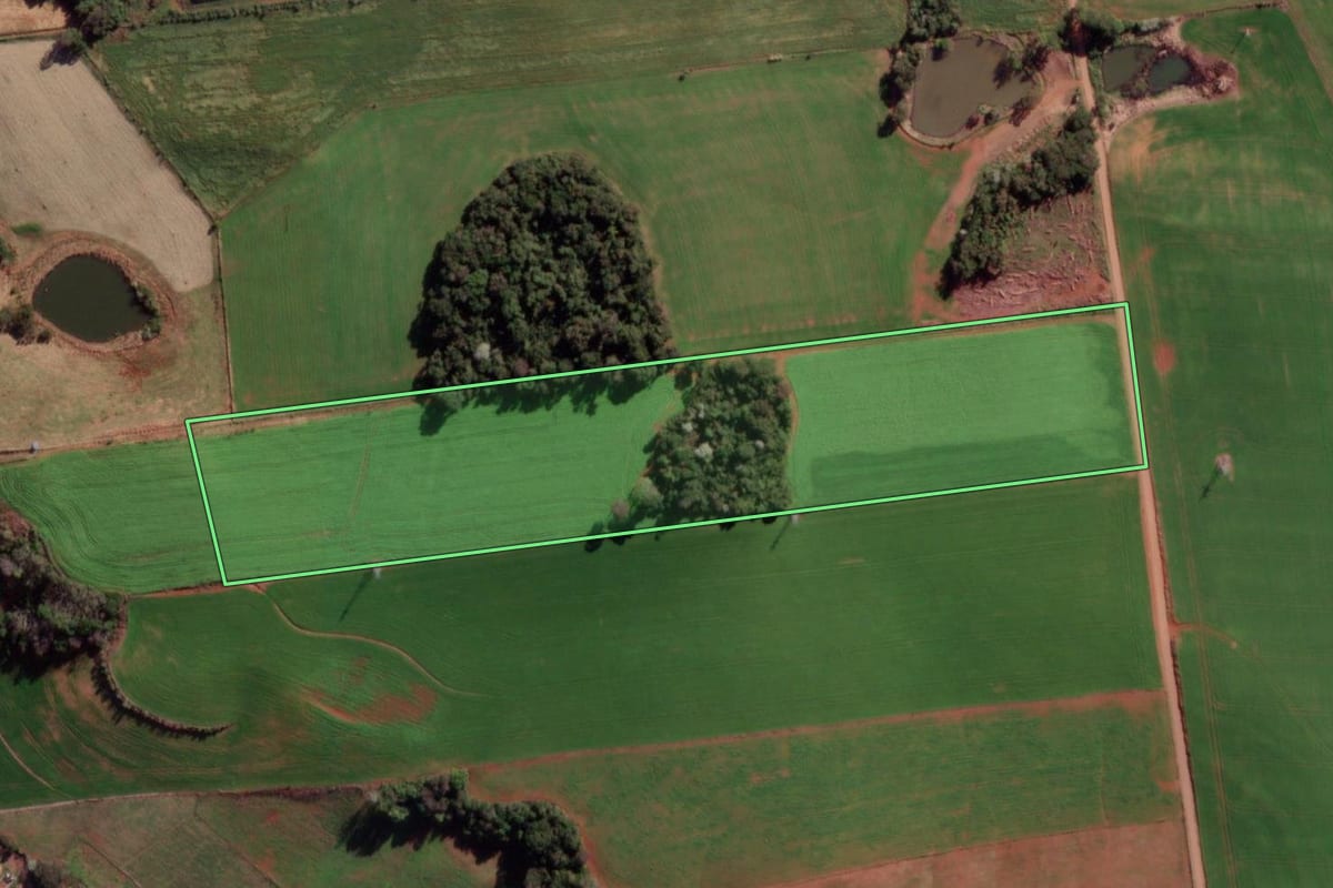 Imagem de satélite do imóvel rural em Taquaruçu do Sul (RS), com o contorno declarado no CAR desenhado por cima.