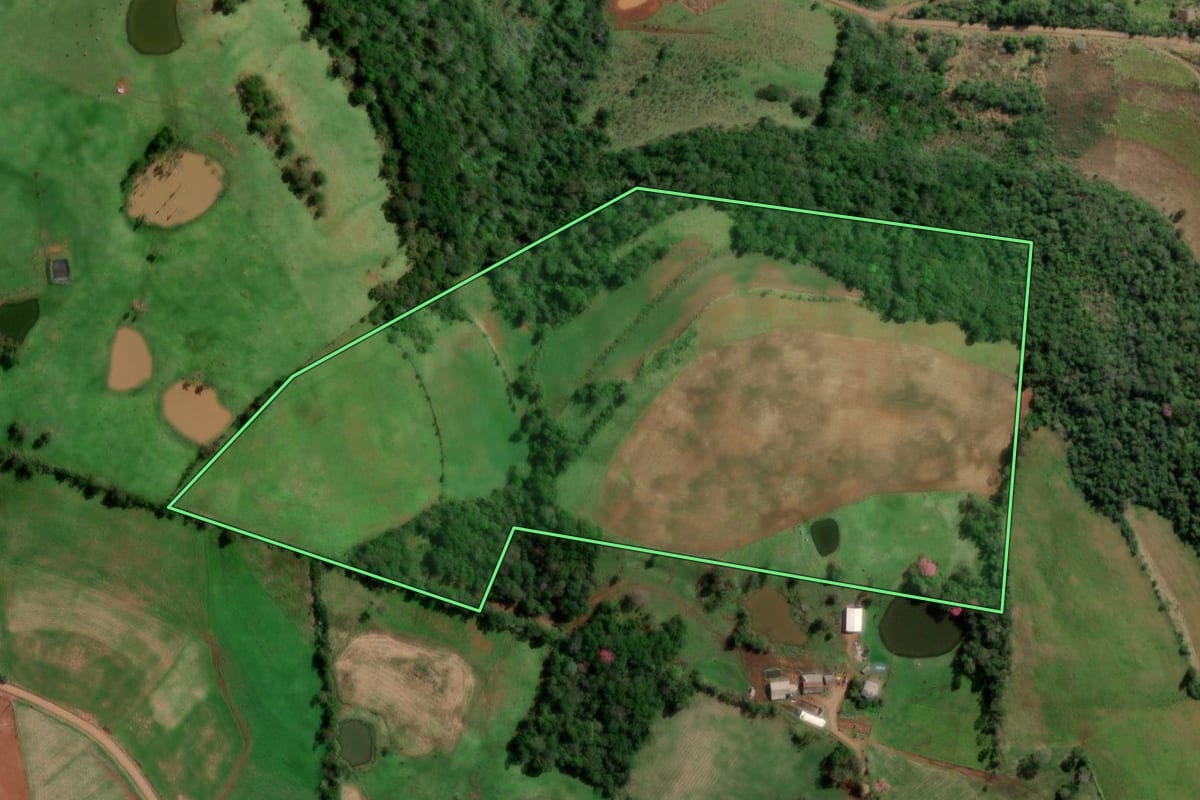 Imagem de satélite do imóvel rural em Taquaruçu do Sul (RS), com o contorno declarado no CAR desenhado por cima.