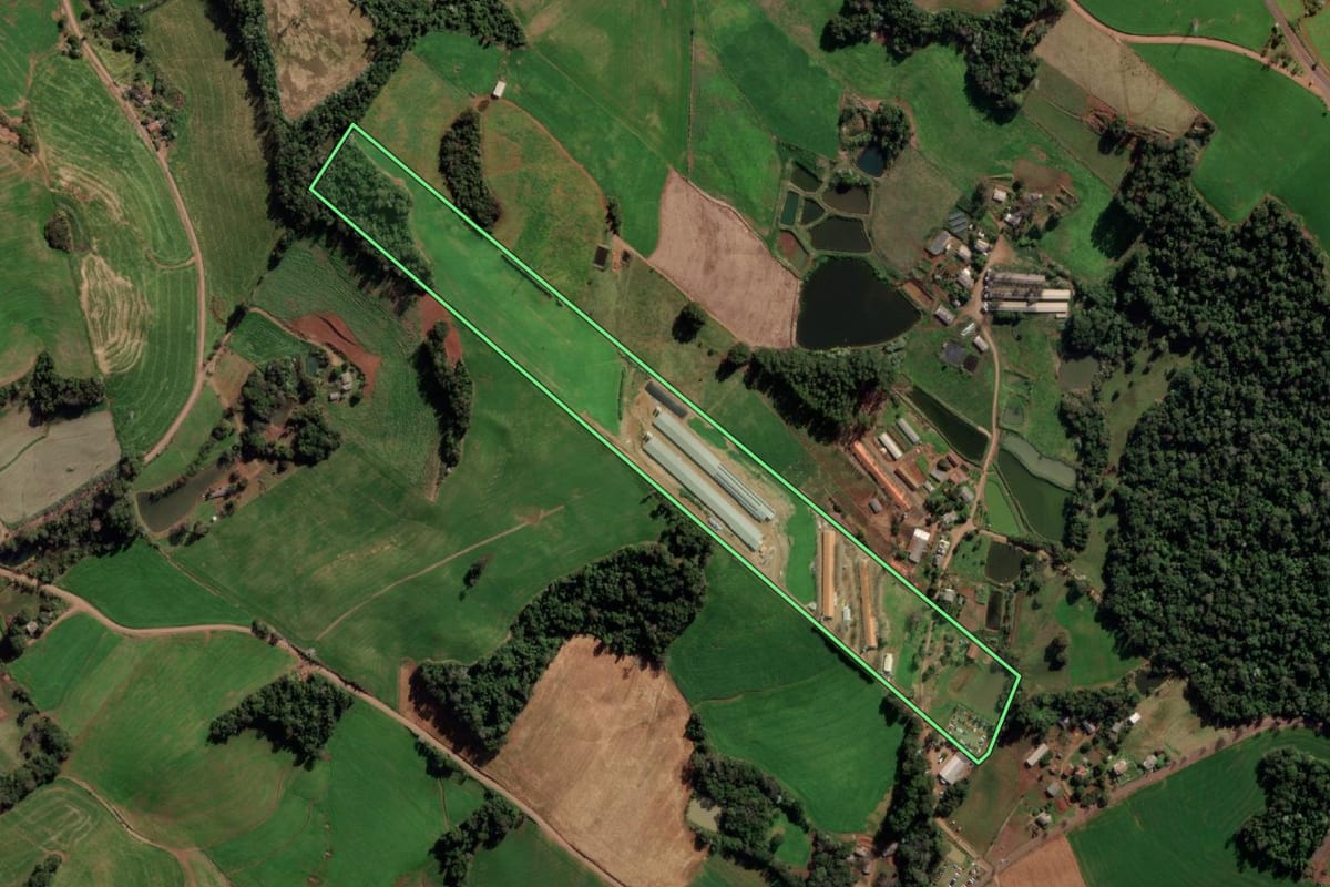 Imagem de satélite do imóvel rural em Taquaruçu do Sul (RS), com o contorno declarado no CAR desenhado por cima.