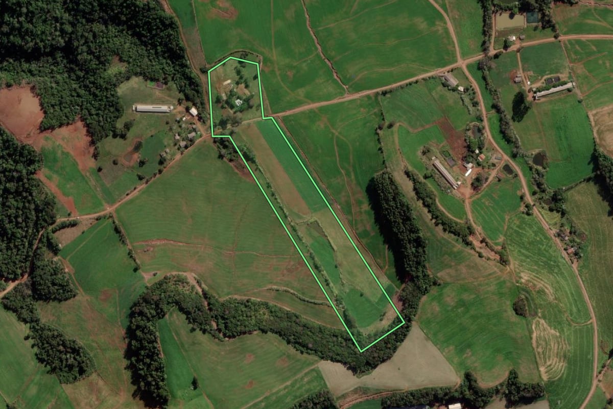 Imagem de satélite do imóvel rural em Taquaruçu do Sul (RS), com o contorno declarado no CAR desenhado por cima.