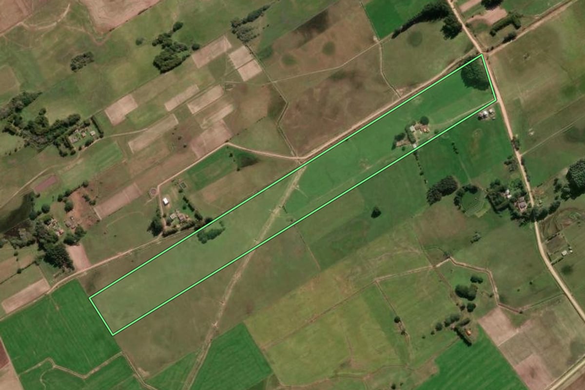 Imagem de satélite do imóvel rural em Tavares (RS), com o contorno declarado no CAR desenhado por cima.
