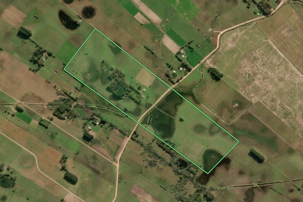 Imagem de satélite do imóvel rural em Tavares (RS), com o contorno declarado no CAR desenhado por cima.