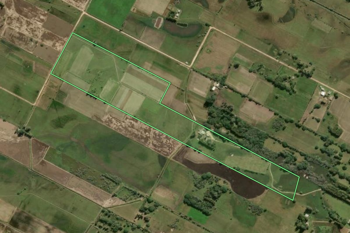 Imagem de satélite do imóvel rural em Tavares (RS), com o contorno declarado no CAR desenhado por cima.