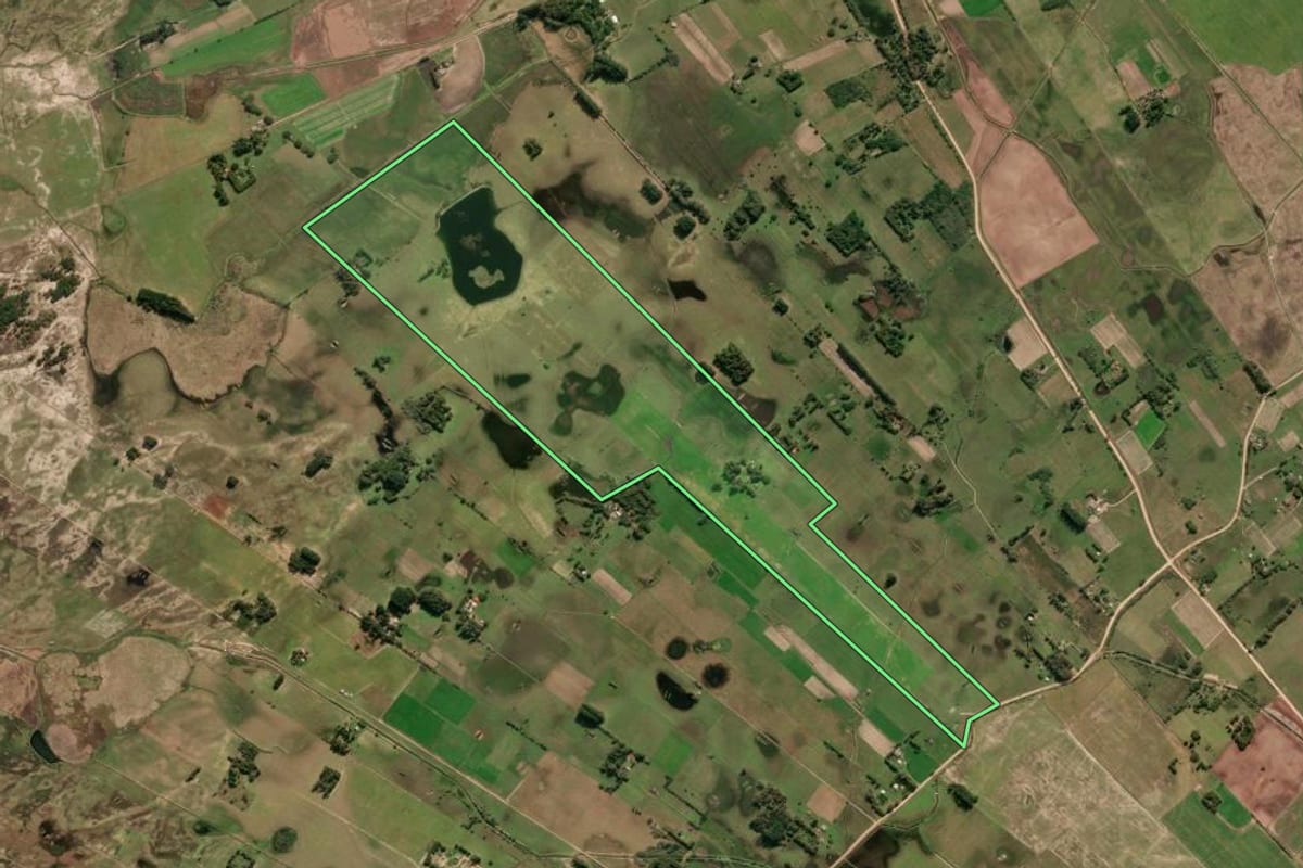 Imagem de satélite do imóvel rural em Tavares (RS), com o contorno declarado no CAR desenhado por cima.