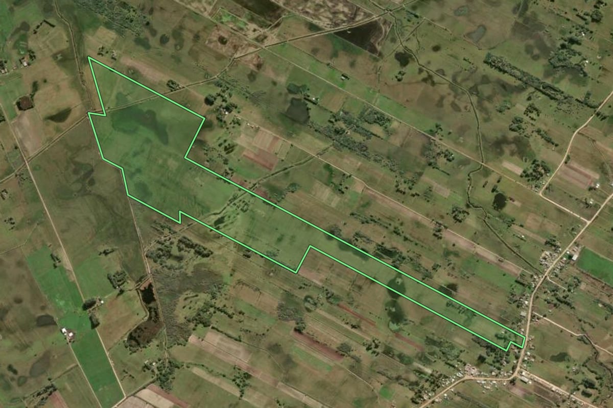 Imagem de satélite do imóvel rural em Tavares (RS), com o contorno declarado no CAR desenhado por cima.