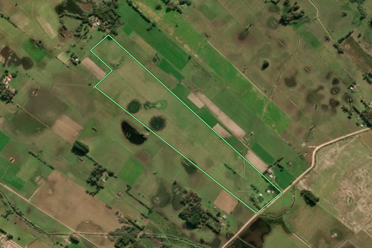 Imagem de satélite do imóvel rural em Tavares (RS), com o contorno declarado no CAR desenhado por cima.