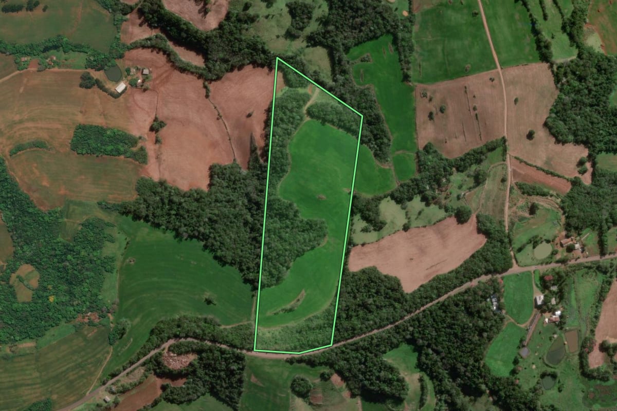 Imagem de satélite do imóvel rural em Tenente Portela (RS), com o contorno declarado no CAR desenhado por cima.
