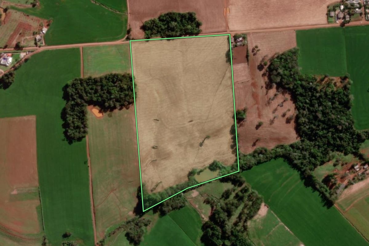 Imagem de satélite do imóvel rural em Tenente Portela (RS), com o contorno declarado no CAR desenhado por cima.
