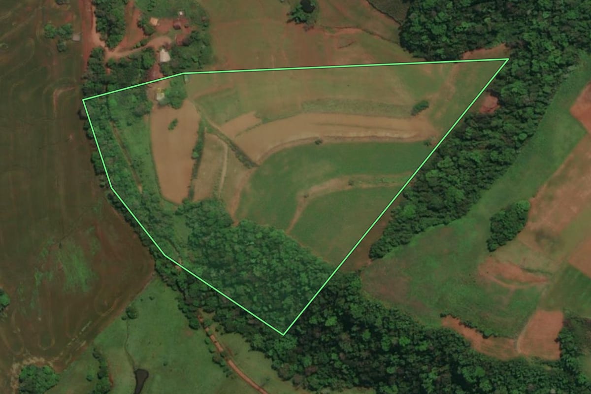 Imagem de satélite do imóvel rural em Tenente Portela (RS), com o contorno declarado no CAR desenhado por cima.