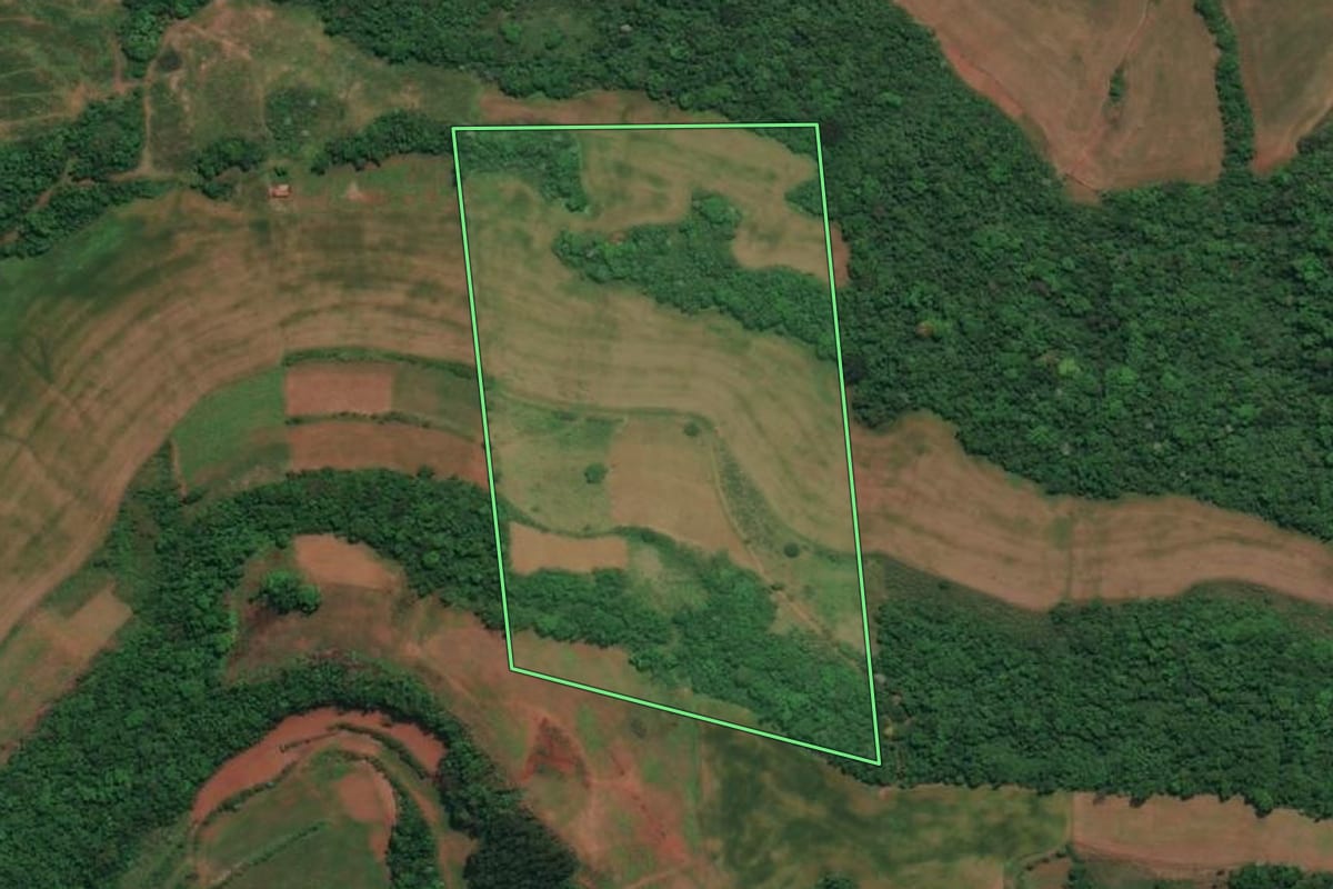 Imagem de satélite do imóvel rural em Tenente Portela (RS), com o contorno declarado no CAR desenhado por cima.