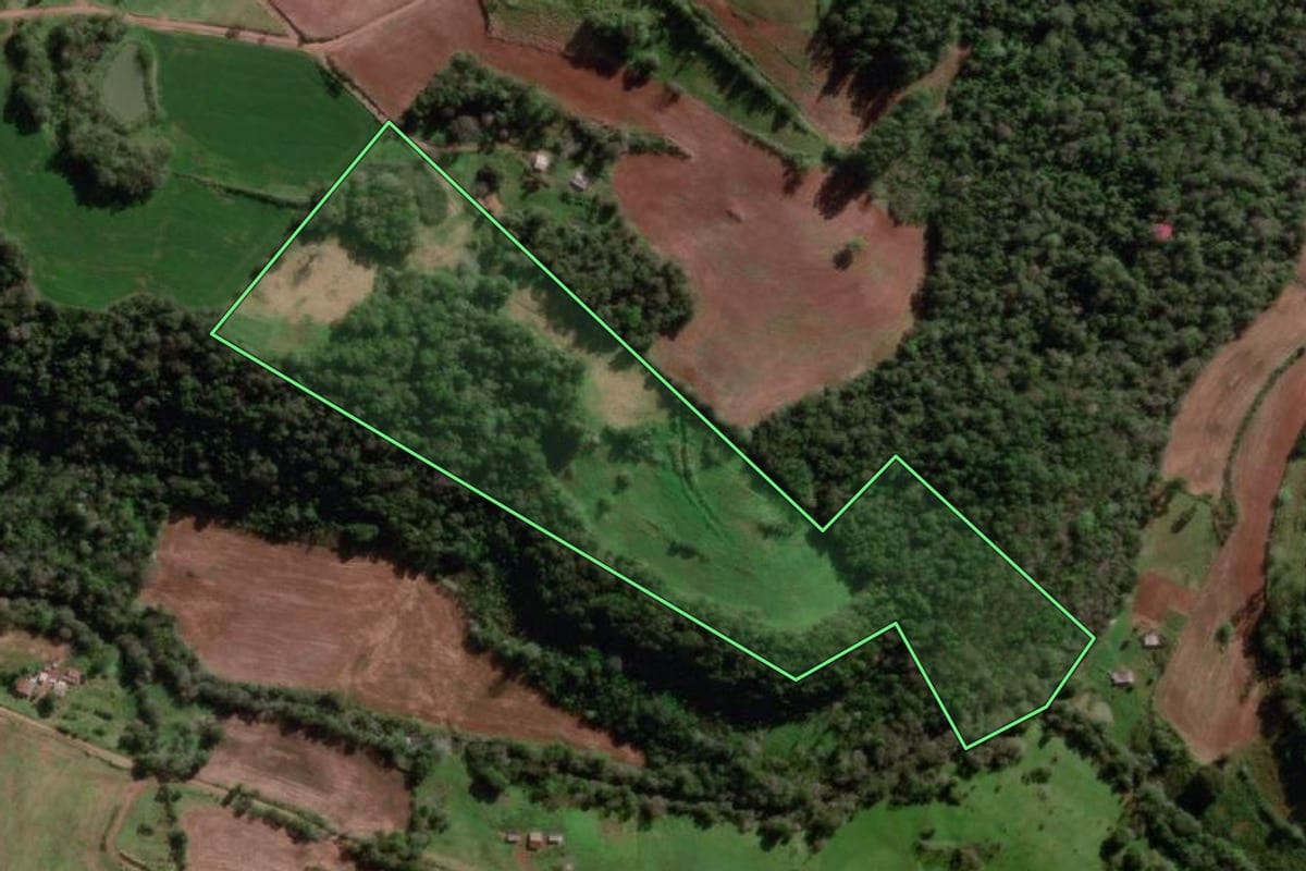 Imagem de satélite do imóvel rural em Tenente Portela (RS), com o contorno declarado no CAR desenhado por cima.
