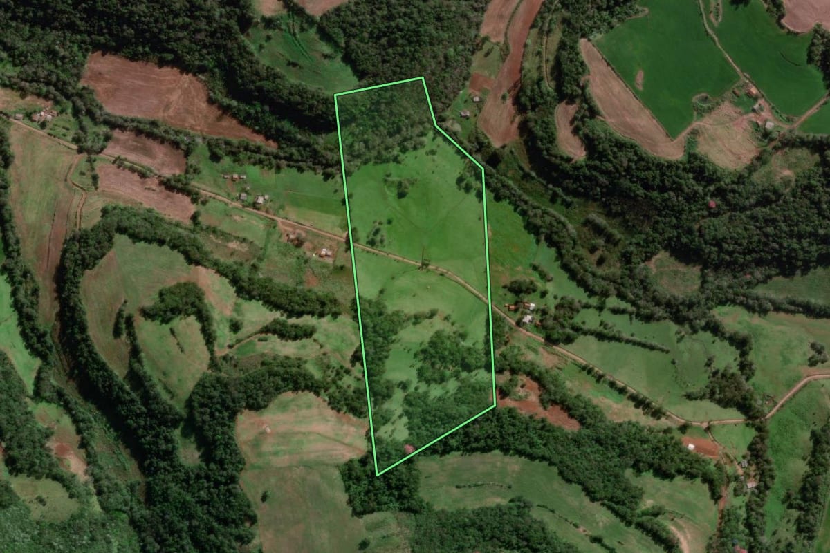 Imagem de satélite do imóvel rural em Tenente Portela (RS), com o contorno declarado no CAR desenhado por cima.