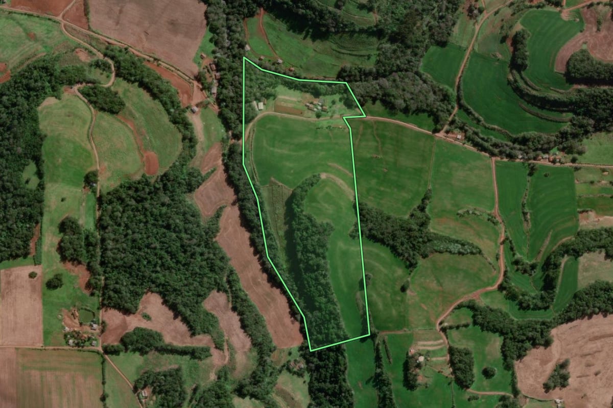 Imagem de satélite do imóvel rural em Tenente Portela (RS), com o contorno declarado no CAR desenhado por cima.