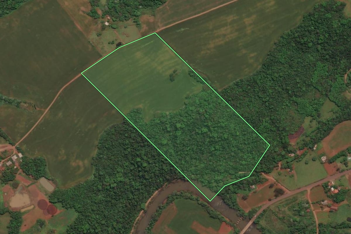 Imagem de satélite do imóvel rural em Tenente Portela (RS), com o contorno declarado no CAR desenhado por cima.