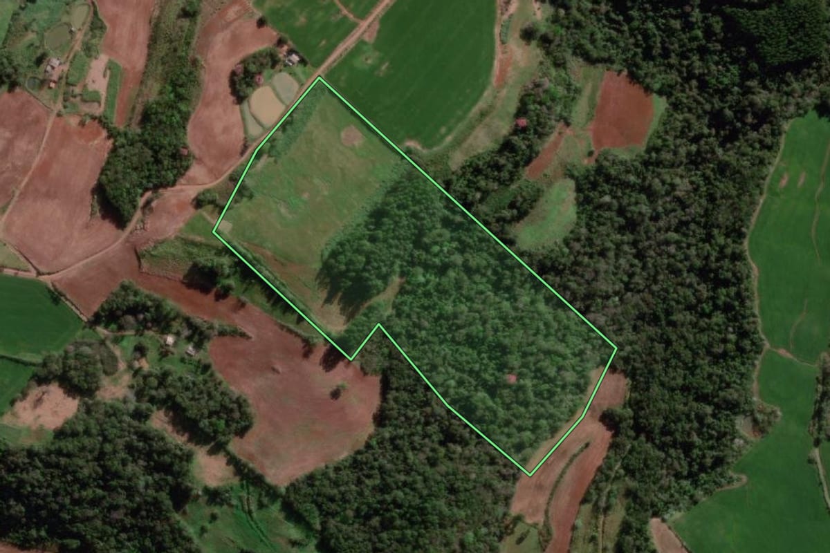 Imagem de satélite do imóvel rural em Tenente Portela (RS), com o contorno declarado no CAR desenhado por cima.