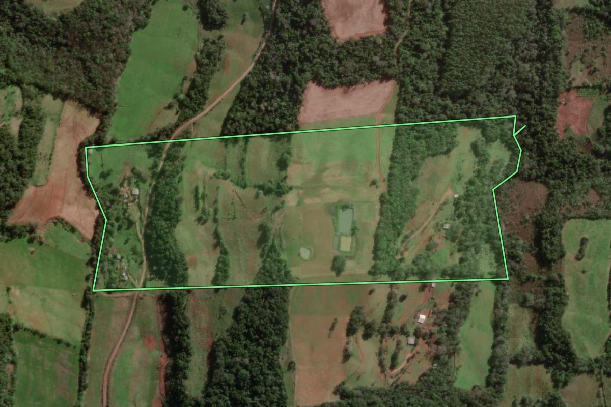 Imagem de satélite do imóvel rural em Tenente Portela (RS), com o contorno declarado no CAR desenhado por cima.