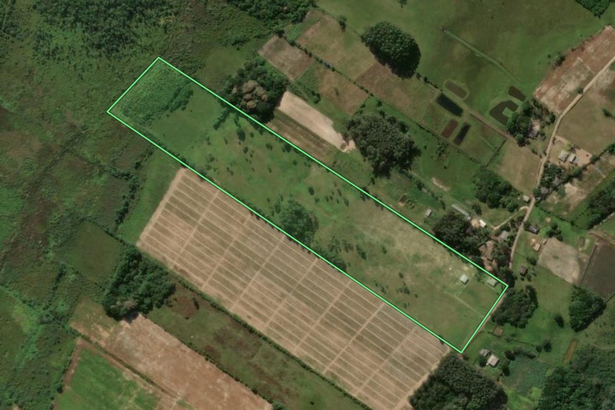 Imagem de satélite do imóvel rural em Terra de Areia (RS), com o contorno declarado no CAR desenhado por cima.