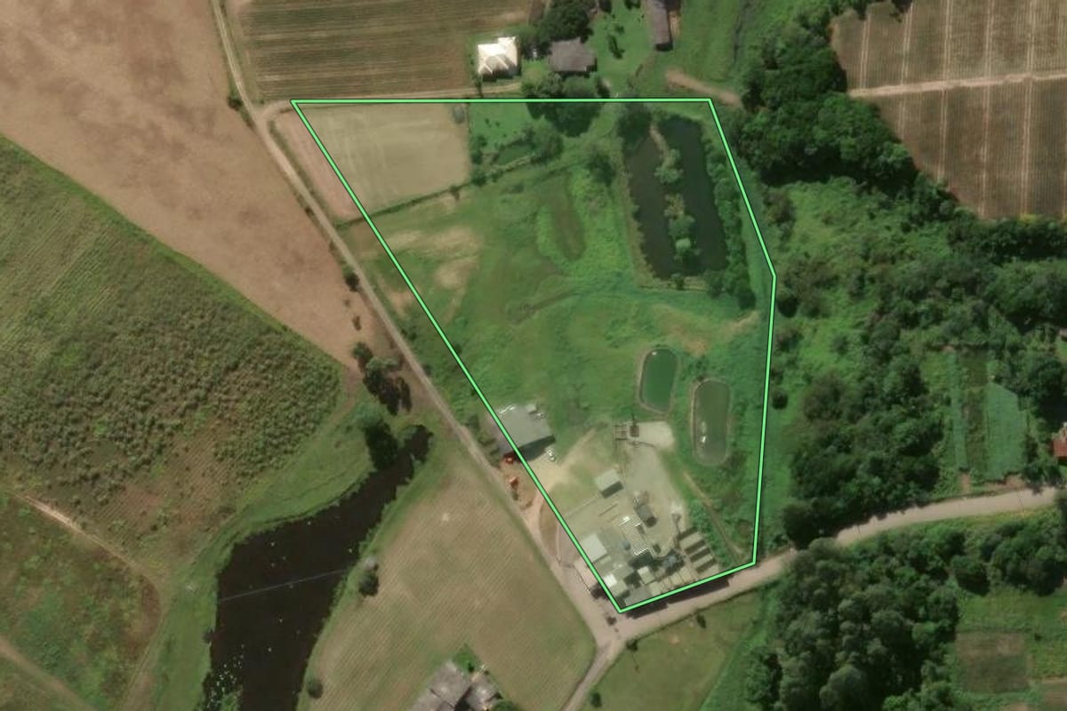 Imagem de satélite do imóvel rural em Terra de Areia (RS), com o contorno declarado no CAR desenhado por cima.