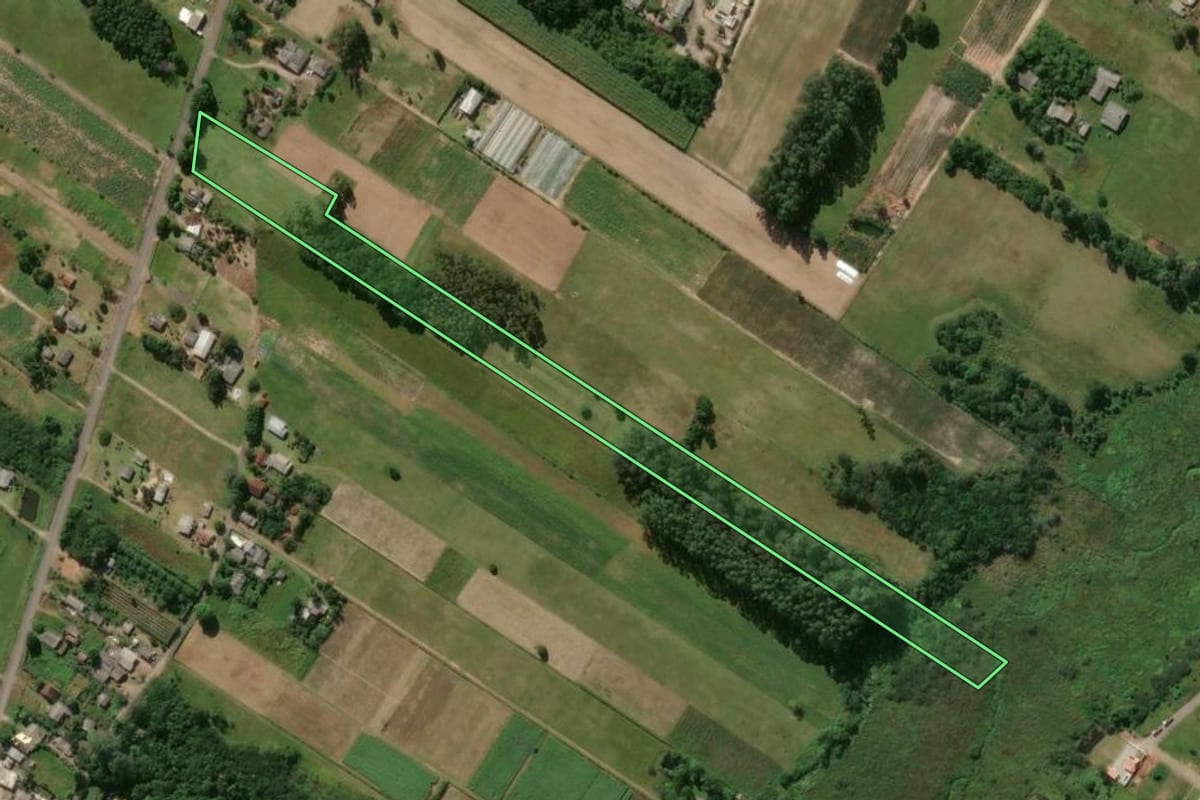 Imagem de satélite do imóvel rural em Terra de Areia (RS), com o contorno declarado no CAR desenhado por cima.