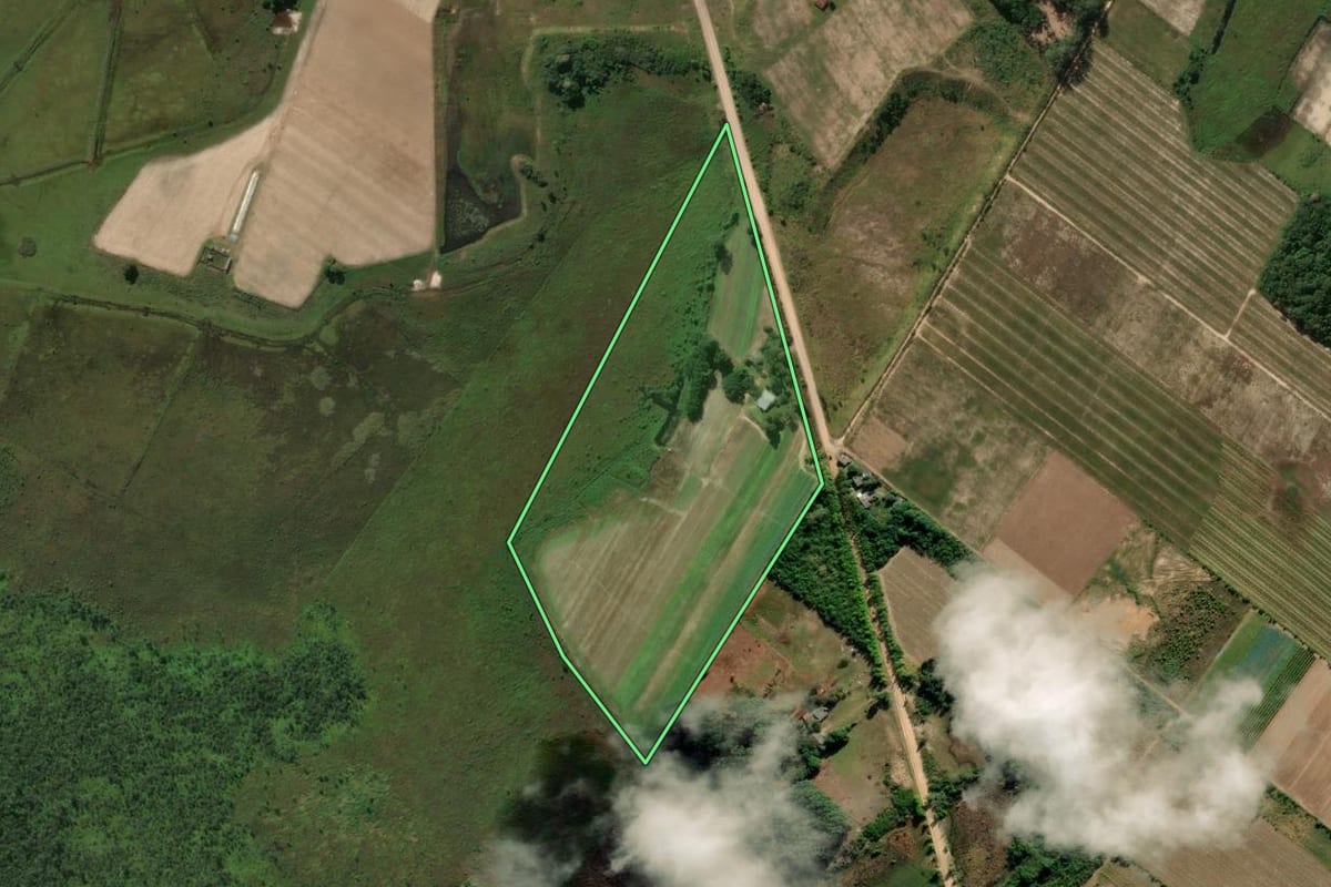 Imagem de satélite do imóvel rural em Terra de Areia (RS), com o contorno declarado no CAR desenhado por cima.