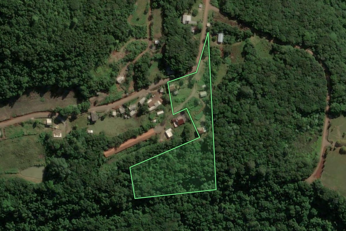 Imagem de satélite do imóvel rural em Teutônia (RS), com o contorno declarado no CAR desenhado por cima.