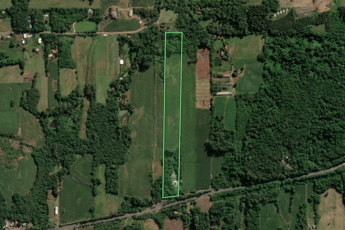 Imagem de satélite do imóvel rural em Teutônia (RS), com o contorno declarado no CAR desenhado por cima.