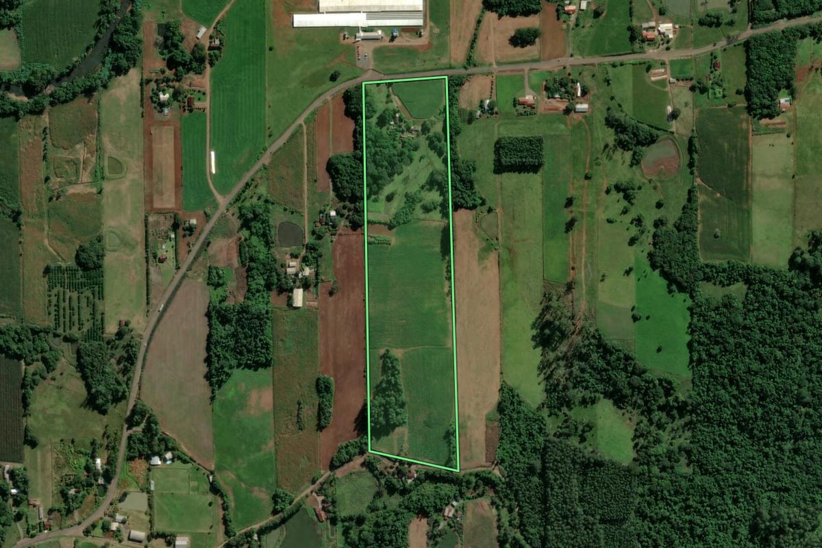 Imagem de satélite do imóvel rural em Teutônia (RS), com o contorno declarado no CAR desenhado por cima.