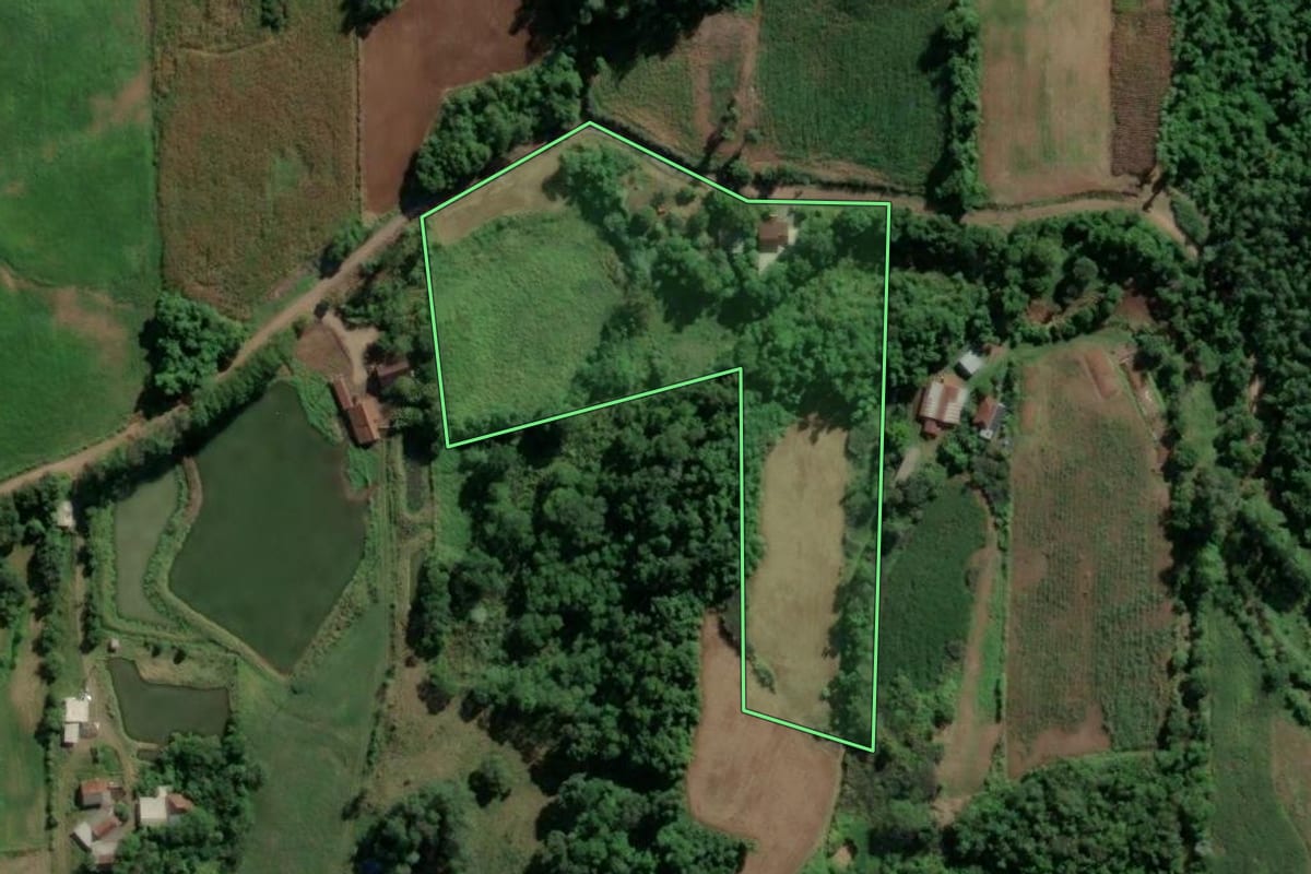 Imagem de satélite do imóvel rural em Teutônia (RS), com o contorno declarado no CAR desenhado por cima.