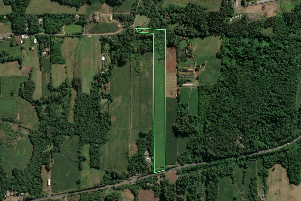 Imagem de satélite do imóvel rural em Teutônia (RS), com o contorno declarado no CAR desenhado por cima.
