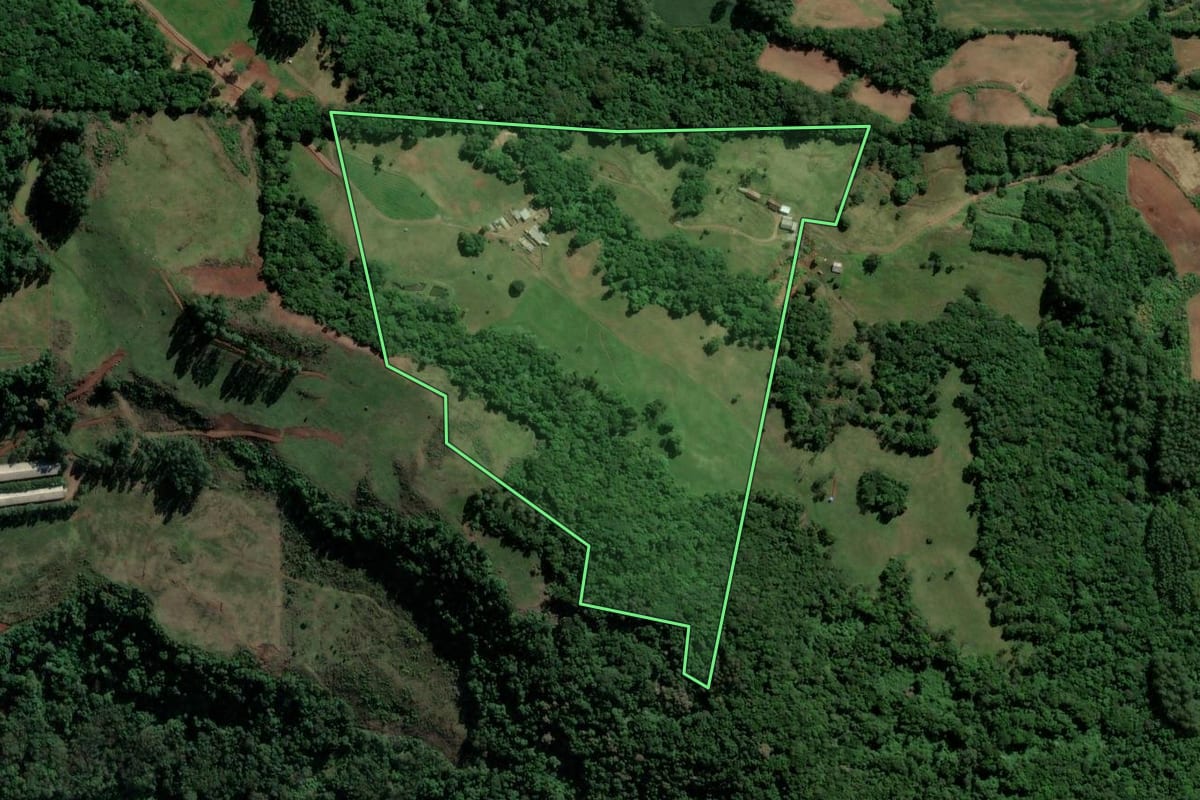 Imagem de satélite do imóvel rural em Teutônia (RS), com o contorno declarado no CAR desenhado por cima.