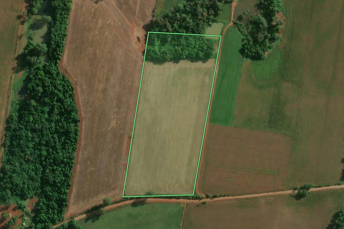 Imagem de satélite do imóvel rural em Teutônia (RS), com o contorno declarado no CAR desenhado por cima.
