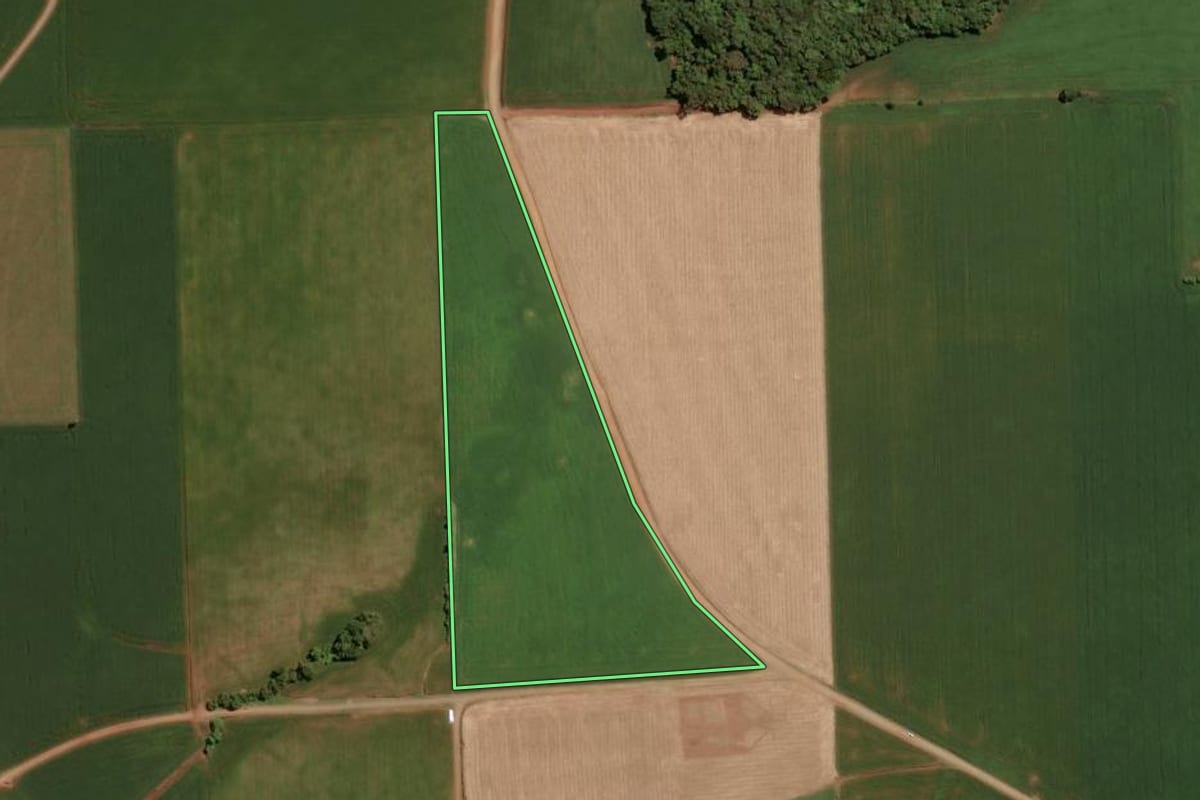 Imagem de satélite do imóvel rural em Tio Hugo (RS), com o contorno declarado no CAR desenhado por cima.