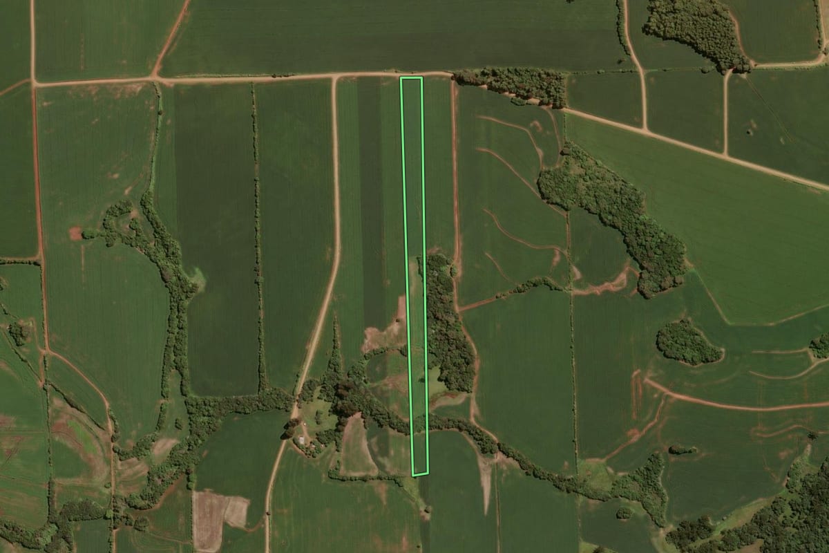 Imagem de satélite do imóvel rural em Tio Hugo (RS), com o contorno declarado no CAR desenhado por cima.