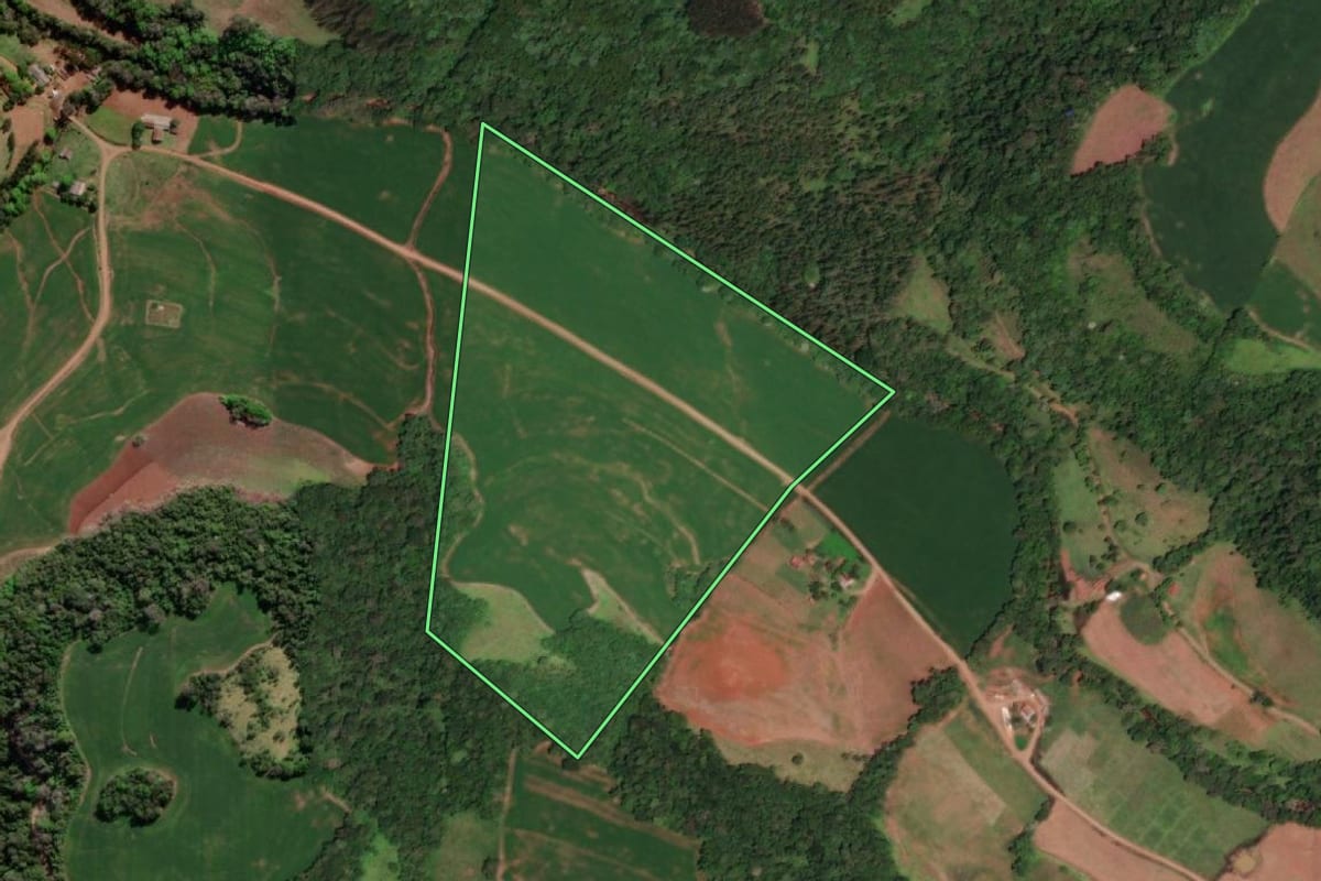 Imagem de satélite do imóvel rural em Tiradentes do Sul (RS), com o contorno declarado no CAR desenhado por cima.