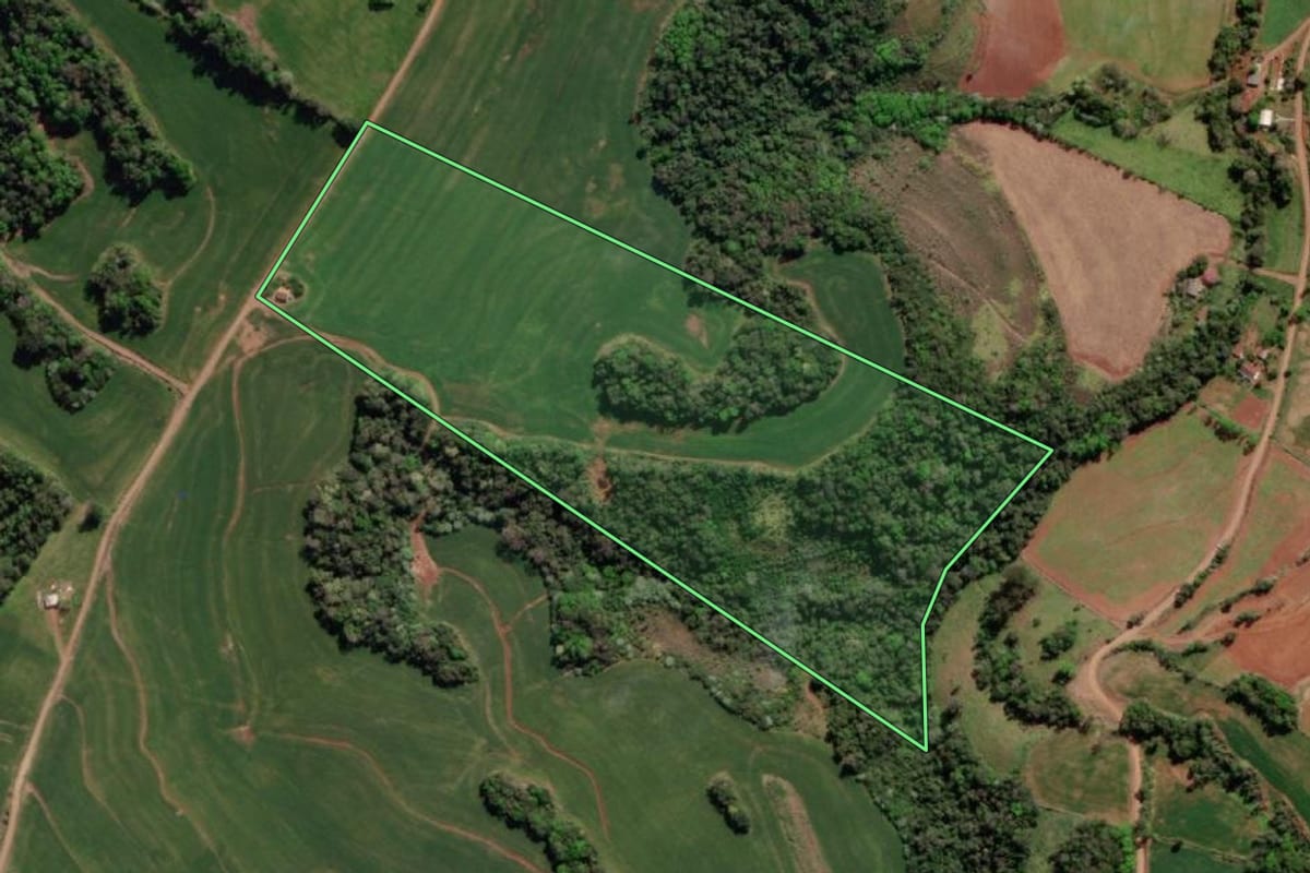 Imagem de satélite do imóvel rural em Tiradentes do Sul (RS), com o contorno declarado no CAR desenhado por cima.