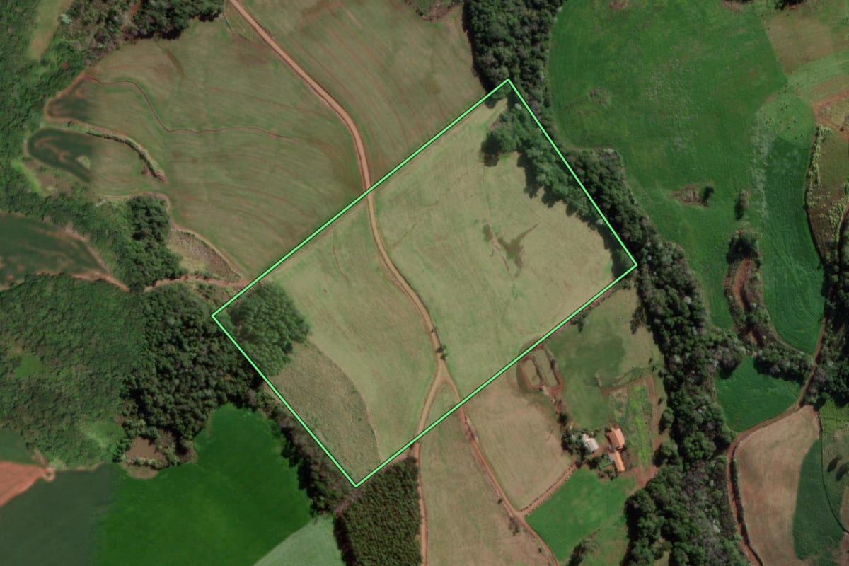 Imagem de satélite do imóvel rural em Tiradentes do Sul (RS), com o contorno declarado no CAR desenhado por cima.