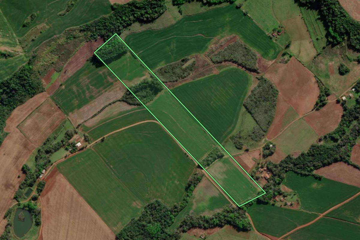 Imagem de satélite do imóvel rural em Tiradentes do Sul (RS), com o contorno declarado no CAR desenhado por cima.