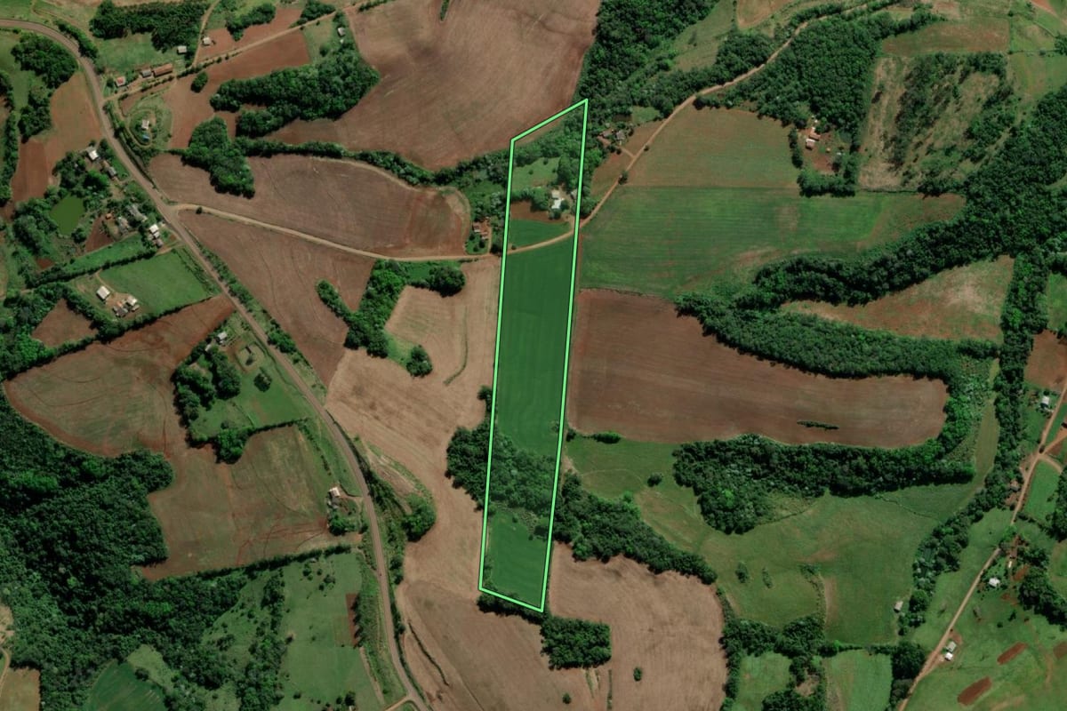 Imagem de satélite do imóvel rural em Tiradentes do Sul (RS), com o contorno declarado no CAR desenhado por cima.