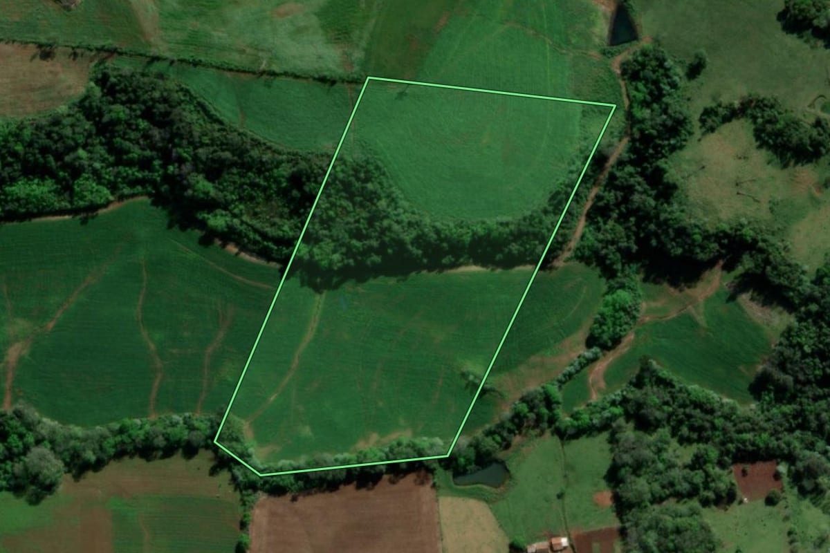 Imagem de satélite do imóvel rural em Tiradentes do Sul (RS), com o contorno declarado no CAR desenhado por cima.