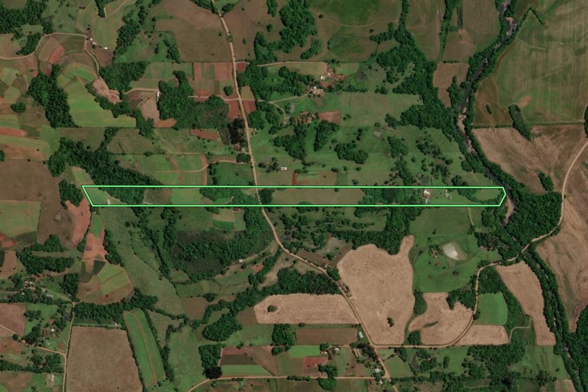 Imagem de satélite do imóvel rural em Toropi (RS), com o contorno declarado no CAR desenhado por cima.