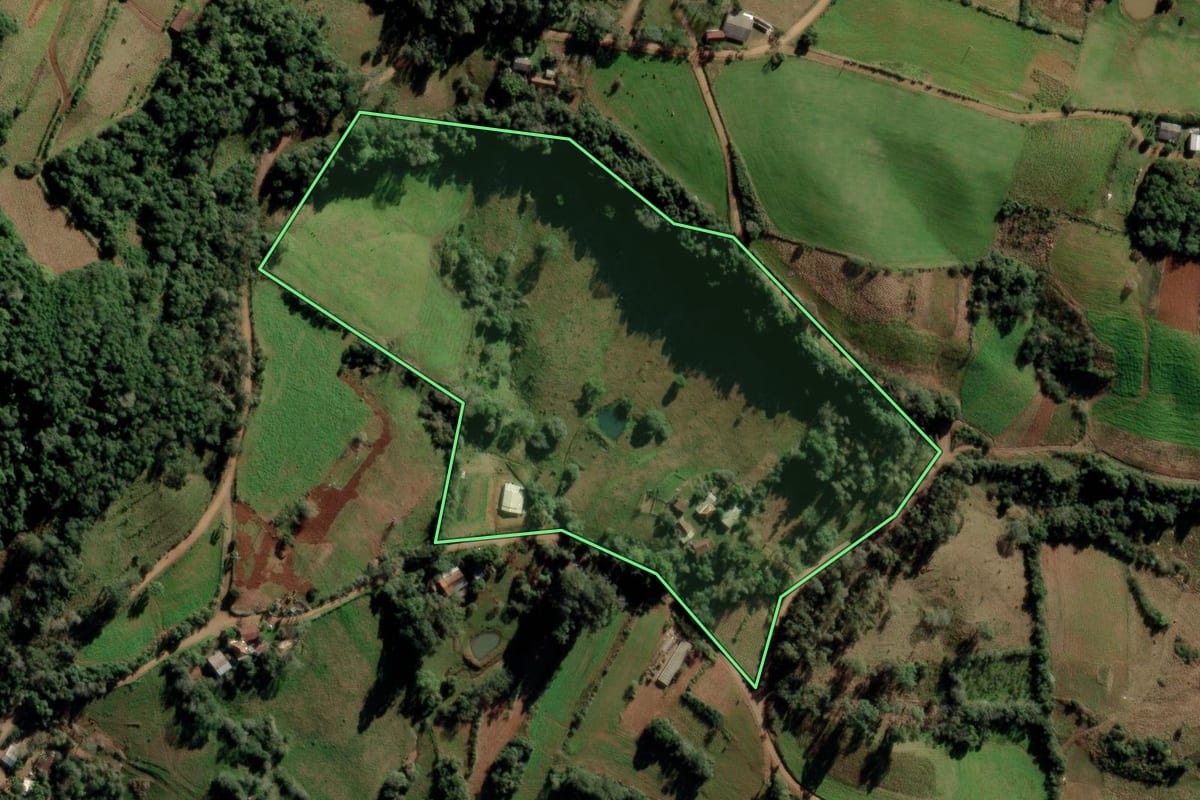 Imagem de satélite do imóvel rural em Toropi (RS), com o contorno declarado no CAR desenhado por cima.