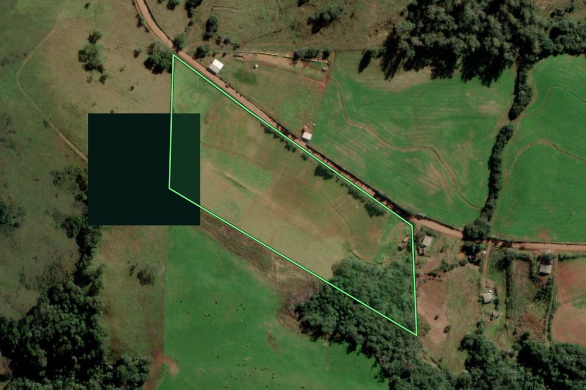 Imagem de satélite do imóvel rural em Toropi (RS), com o contorno declarado no CAR desenhado por cima.