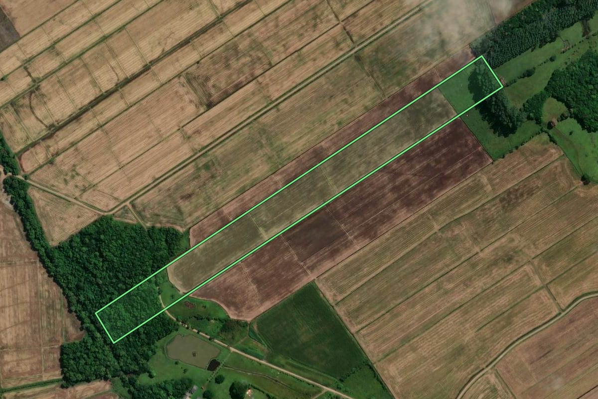 Imagem de satélite do imóvel rural em Torres (RS), com o contorno declarado no CAR desenhado por cima.