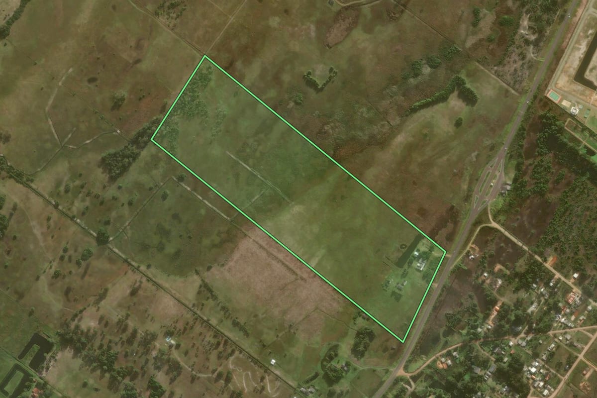 Imagem de satélite do imóvel rural em Torres (RS), com o contorno declarado no CAR desenhado por cima.